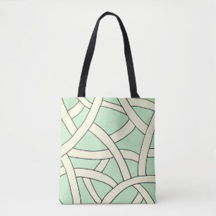 Bolsa Tote Banda desenhada à mão design verde-creme