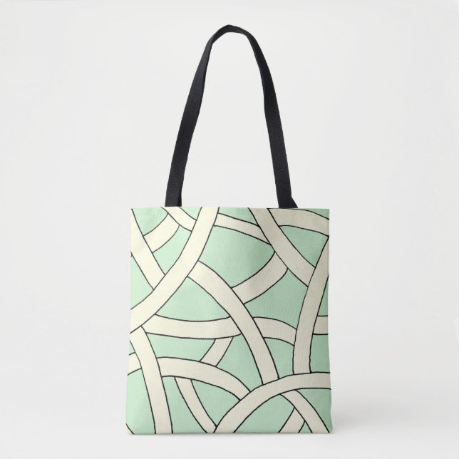 Bolsa Tote Banda desenhada à mão design verde-creme (Frente)