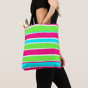 Bolsa Tote Bandas Azuis Cor-de-Rosa Verde
