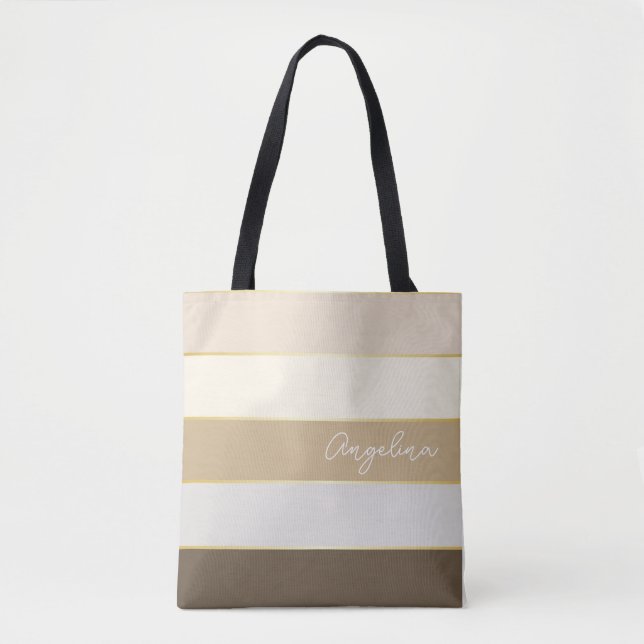 Bolsa Tote Bandas de cores de Verão personalizadas de ouro-ma (Frente)