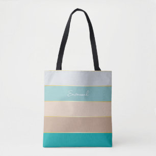 Bolsa Tote Bandas de Cores de Verão Personalizadas e Marrons 