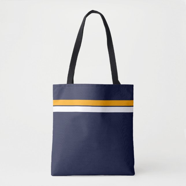 Bolsa Tote Bandas De Corrida Amarelo Esportivas Em Azul Marin (Frente)