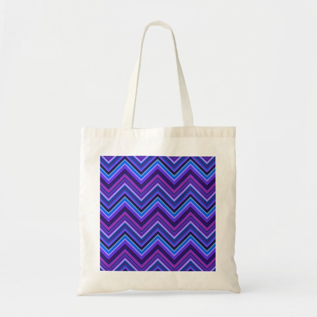 Bolsa Tote Bandas de ziguezague azuis e roxas (Frente)