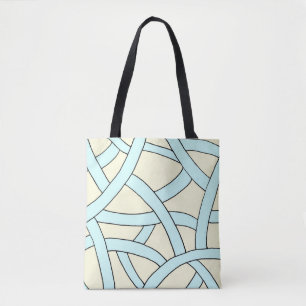 Bolsa Tote Bandas desenhadas à mão design azul-creme