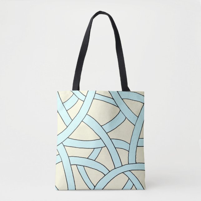 Bolsa Tote Bandas desenhadas à mão design azul-creme (Frente)