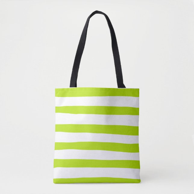 Bolsa Tote Bandas irregulares em Verde limão e branco (Frente)