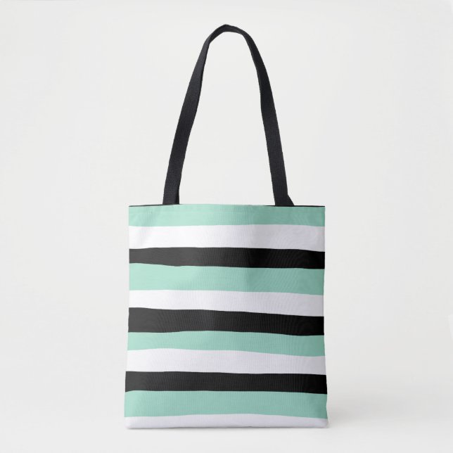 Bolsa Tote Bandas irregulares - Verde, branco e preto (Frente)
