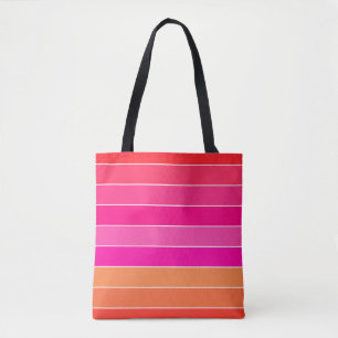Bolsa Tote Bandas vermelhas, cor-de-rosa e laranja