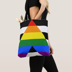 Bolsa Tote Bandeira aliada reta SlipperyJoe's arco-íris suave