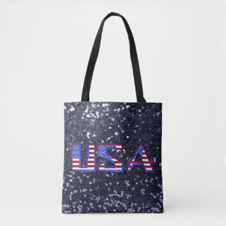 Bolsa Tote Bandeira Americana Blue Faux Glitter