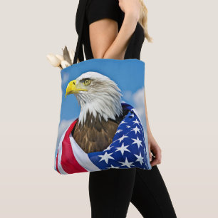 Bolsa Tote Bandeira Americana Com Águia Balda