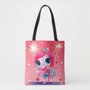 Bolsa Tote Bandeira Americana com Flamingo Cartoon-69217