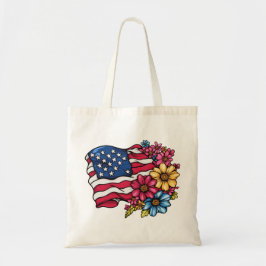 Bolsa Tote Bandeira Americana com Flores e Tote Bag Patriótic