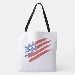 Bolsa Tote Bandeira Americana em Aquarela Vermelha, Branca e