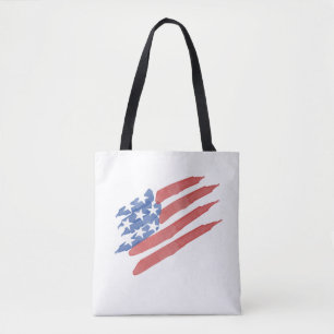 Bolsa Tote Bandeira Americana em Aquarela Vermelha, Branca e