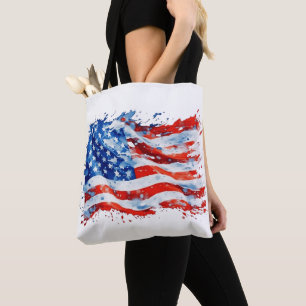 Bolsa Tote Bandeira Americana EUA Aquarela 4 de Julho