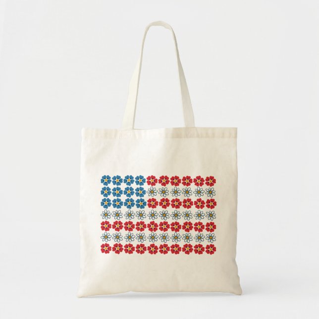 Bolsa Tote Bandeira Americana Floral Patriótica (Frente)
