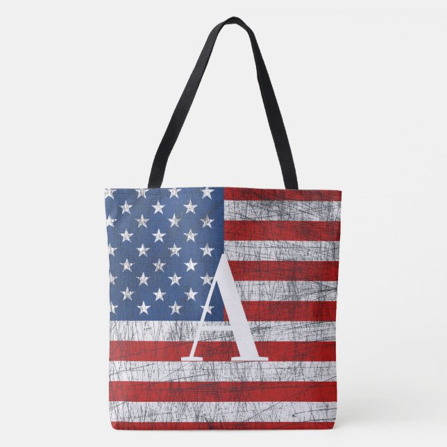 Bolsa Tote Bandeira Americana Incomodada 4 de julho Inicial (Frente)