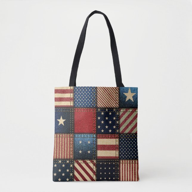 Bolsa Tote Bandeira Americana, Patchwork Perfeitamente Padrão (Frente)