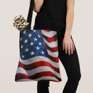 Bolsa Tote Bandeira Americana Pintada com Impasto