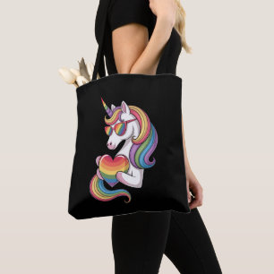 Bolsa Tote Bandeira Arco-Íris do Coração do Unicórnio Orgulho