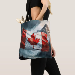 Bolsa Tote Bandeira Canadense da Montanha Rochosa em Aquarela