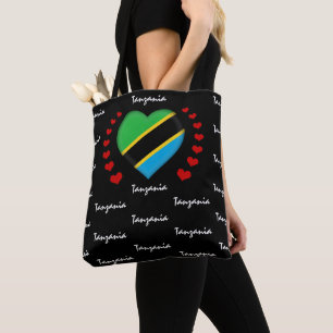 Bolsa Tote Bandeira da Tanzânia e Coração Tanzânia Moda /