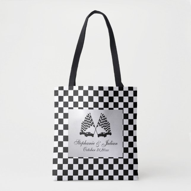 Bolsa Tote Bandeira de Checagem de Carros de Corrida (Frente)