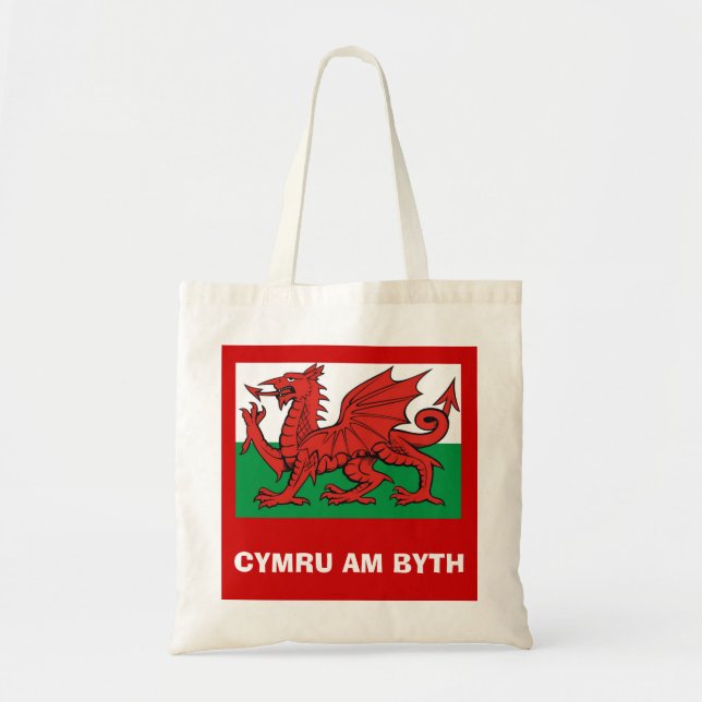 Bolsa Tote Bandeira de Galês, de "byth Cymru am",    o dragão (Frente)
