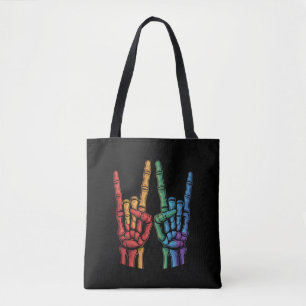 Bolsa Tote Bandeira do Arco-íris LGBTQ Mão de Rocha Esqueleto