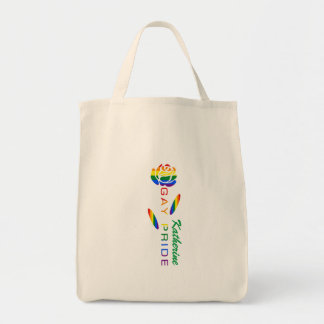 Bolsa Tote Bandeira do Arco-íris Rosa do Orgulho Gay Nome Per