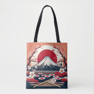 Bolsa Tote Bandeira do Japão com Sushi e Trabalho de arte do
