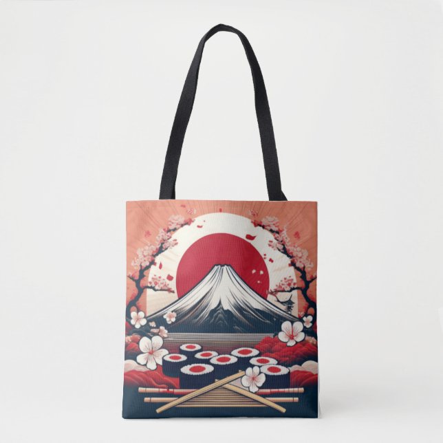 Bolsa Tote Bandeira do Japão com Sushi e Trabalho de arte do  (Frente)