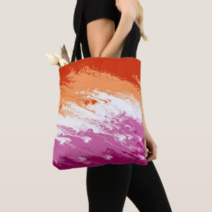 Bolsa Tote Bandeira do Orgulho Lésbico Abstrato Trippy Squigg