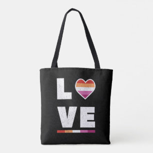 Bolsa Tote Bandeira do Orgulho Lésbico LGBTQ Envelhecida Amor