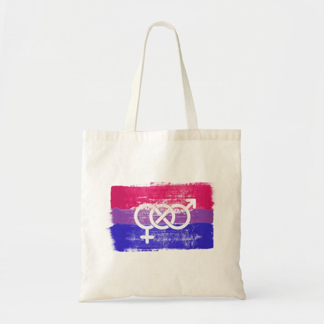 BOLSA TOTE BANDEIRA DO ORGULHO SÍMBOLO BISSEXUAL PINTADA (Frente)