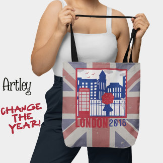 Bolsa Tote Bandeira do Reino Unido Vermelho Azul Cena de Lond