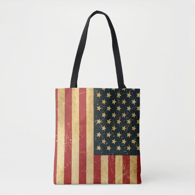 Bolsa Tote Bandeira do USA Vintage Grunge (Frente)
