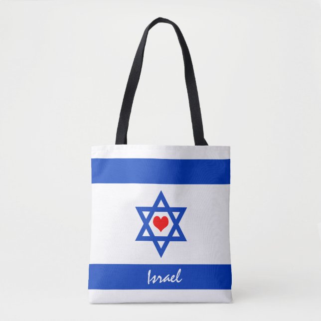 Bolsa Tote Bandeira e coração israelenses - viagem israelense (Frente)