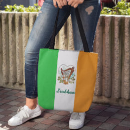 Bolsa Tote Bandeira irlandesa e Vintage Harp e Shamrock perso