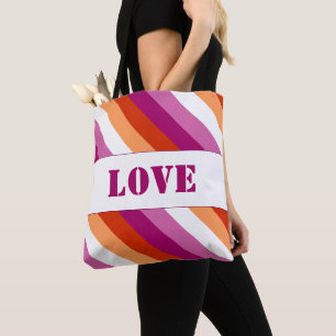 Bolsa Tote Bandeira LGBTQ+ Lésbica com Orgulho de Stripes de 