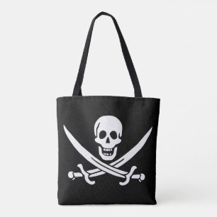 Bolsa Tote Bandeira Pirata Caveira Espadas Cruzadas