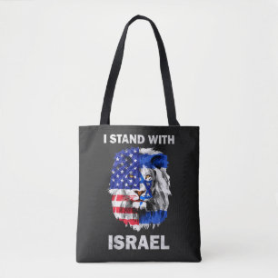 Bolsa Tote Bandeiras de Israel e EUA Leão _ Eu Estou com Isra