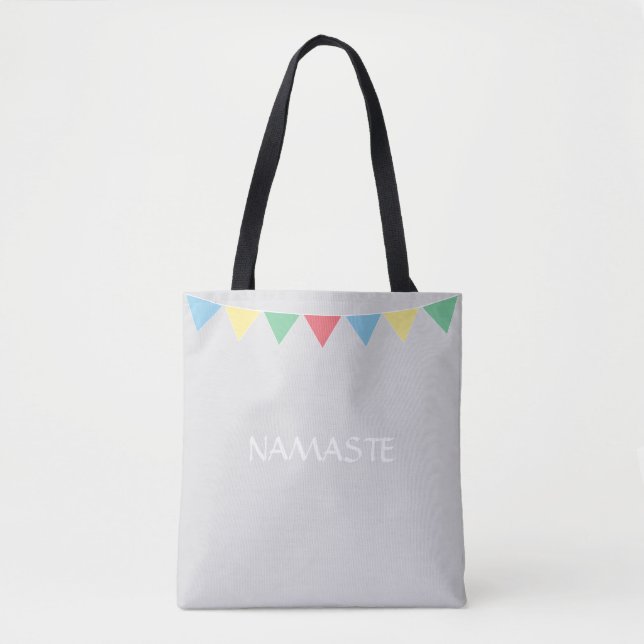 Bolsa Tote Bandeiras multicoloridas em cinzas prateadas (Frente)