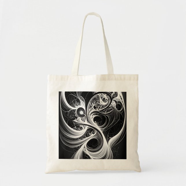 Bolsa Tote Bandeja abstrato Black White Swirl (Frente)
