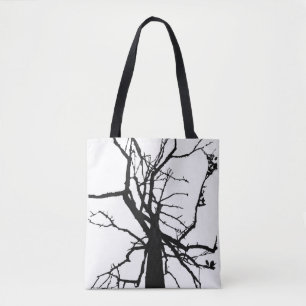 Bolsa Tote Bandeja Abstrato da Árvore Branca Preta