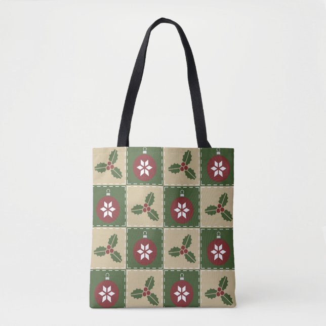 Bolsa Tote Bandeja All-Over-Impressão do Quilt de Natal (Frente)