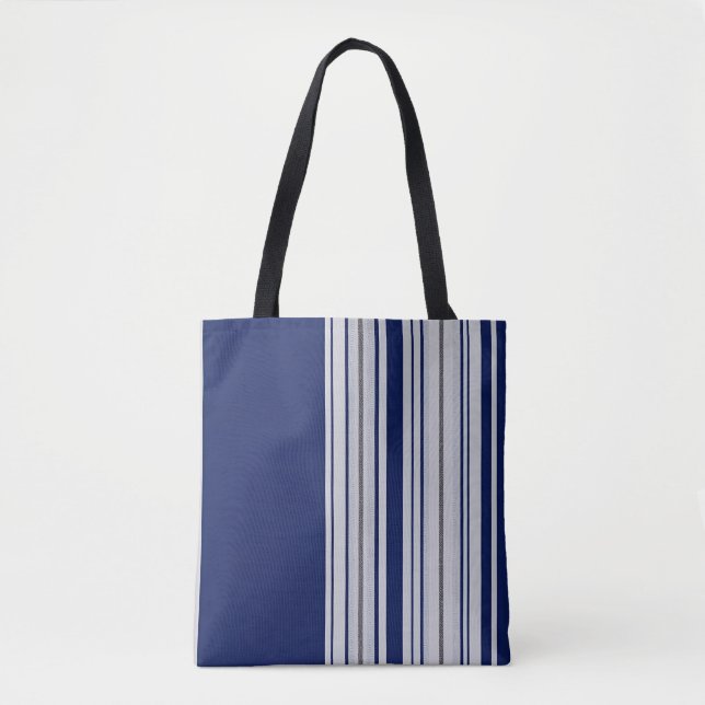 Bolsa Tote Bandeja Branca e Azul Chic com Destaques Pretos (Frente)