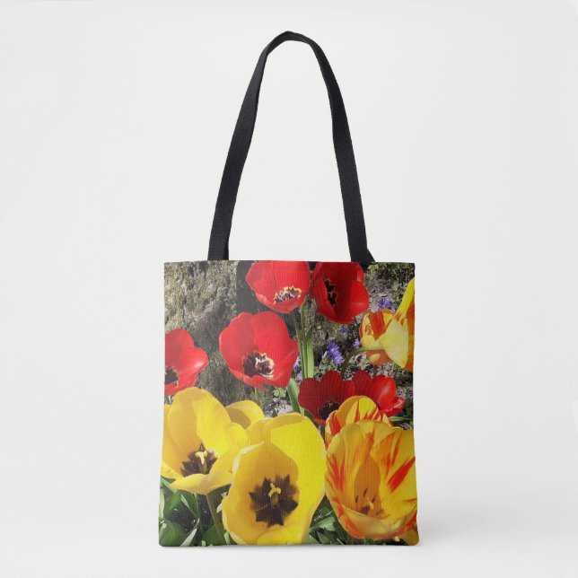 Bolsa Tote Bandeja das Tulipas Amarelas e Vermelhas (Frente)