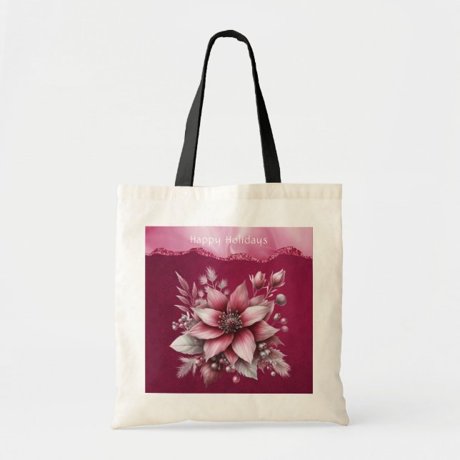 Bolsa Tote Bandeja de Bandas Florais de Feriado Rosa (Frente)